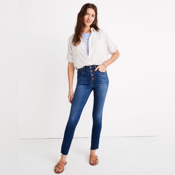 MADEWELL 10” High-Rise Skinny Crop Button Front Lyocell Denim Stretch‎ Jeans 27 - Picture 1 of 12